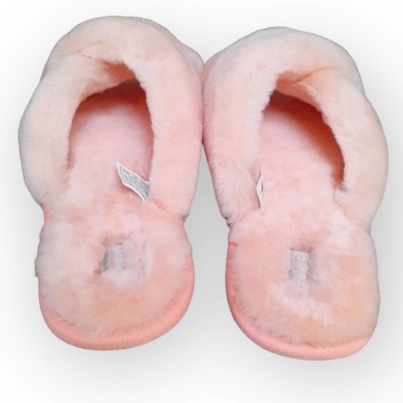 UGG Fuzzette Beverly Pink Criss Cross Strap Fur NIB Slippers Size 5 - Picture 3 of 12